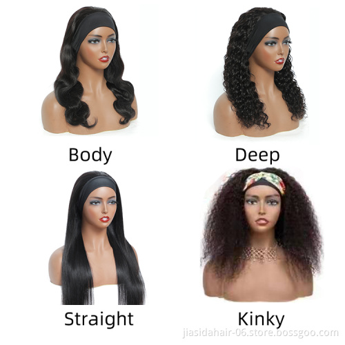 8A Wholesale Cheap 100% Non Lace Human Hair Natural Deep Wave Virgin Hair Wig With Headband For Black Women